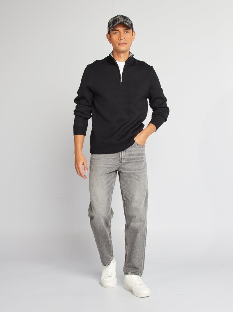 Camisola de malha com gola com fecho Preto - Kiabi