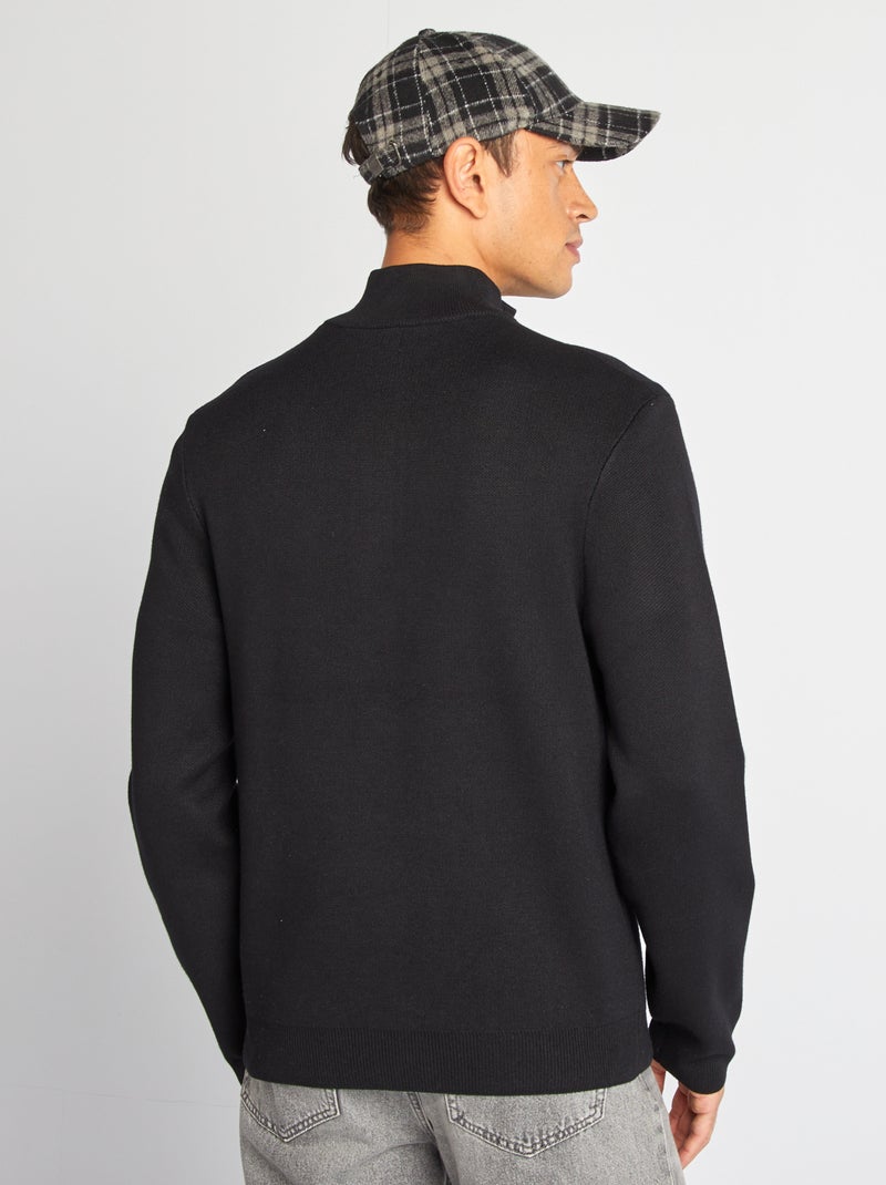 Camisola de malha com gola com fecho Preto - Kiabi