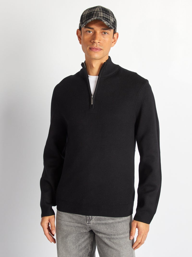 Camisola de malha com gola com fecho Preto - Kiabi