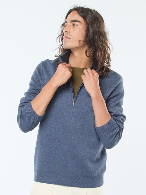 Camisola de malha com gola de fecho - Kiabi