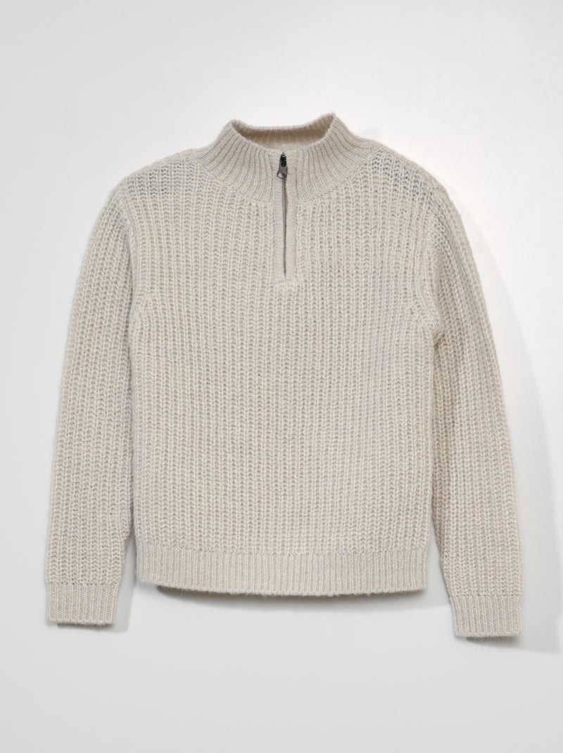 Camisola de malha com gola de fecho BEGE - Kiabi