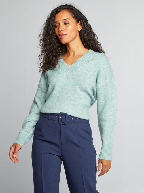 Camisola de malha com gola em bico - Kiabi