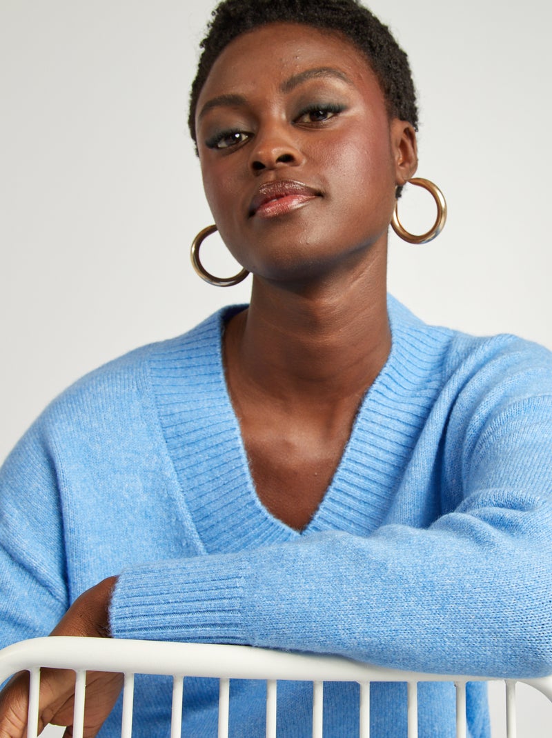 Camisola de malha com gola em bico AZUL - Kiabi