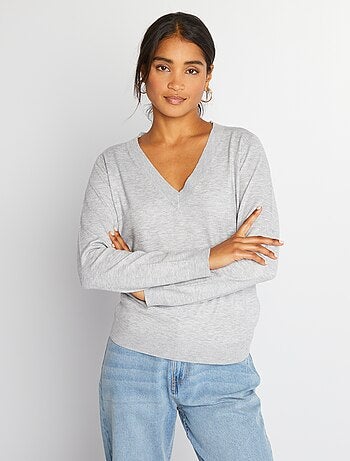 Camisola de malha com gola em bico - Kiabi