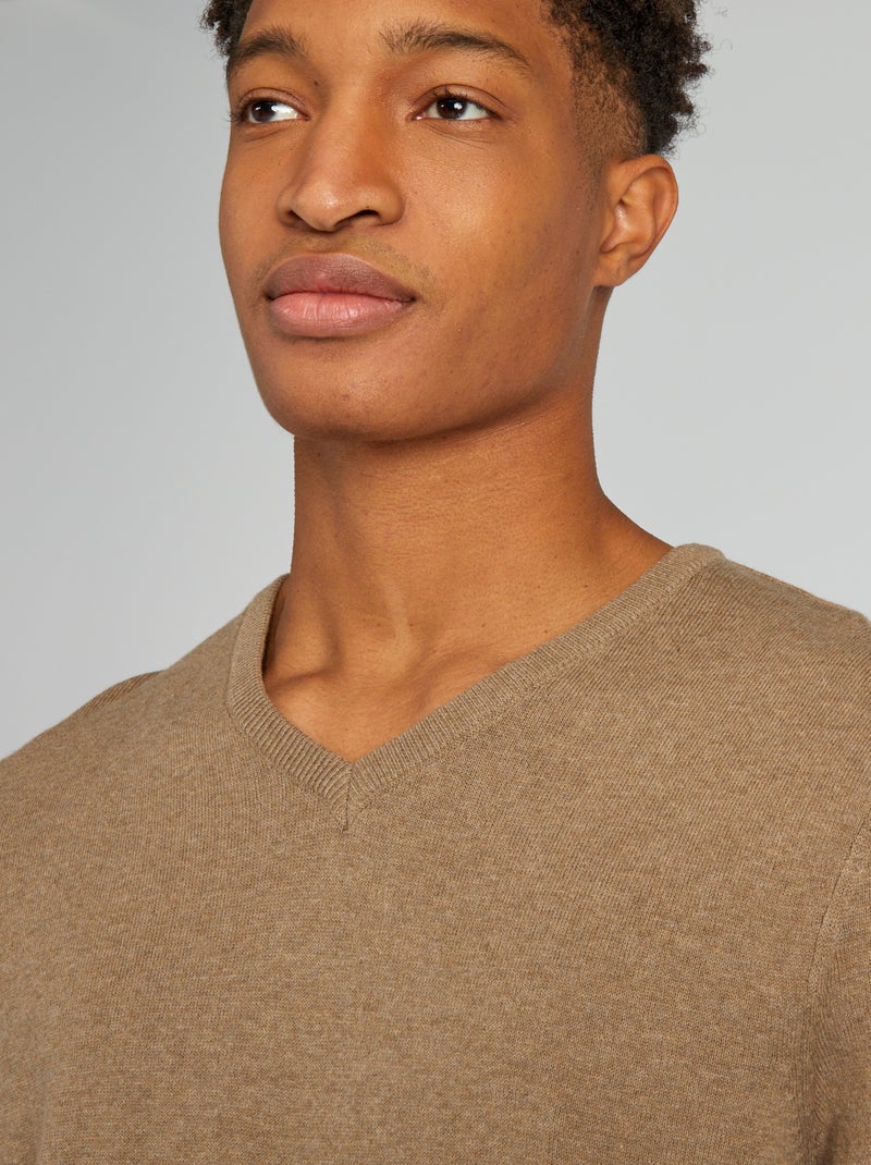 Camisola de malha com gola em bico (+ de 1,90 m) BEGE - Kiabi