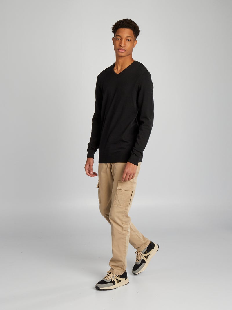 Camisola de malha com gola em bico (+ de 1,90 m) Preto - Kiabi