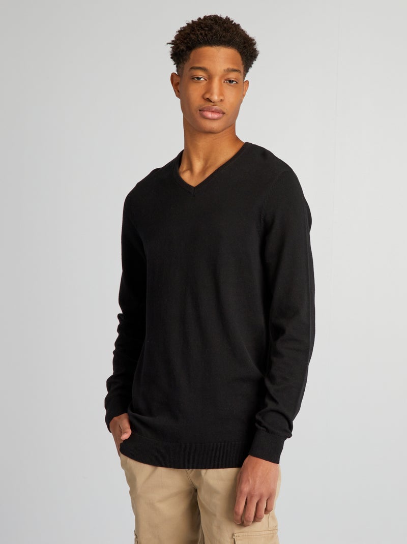 Camisola de malha com gola em bico (+ de 1,90 m) Preto - Kiabi