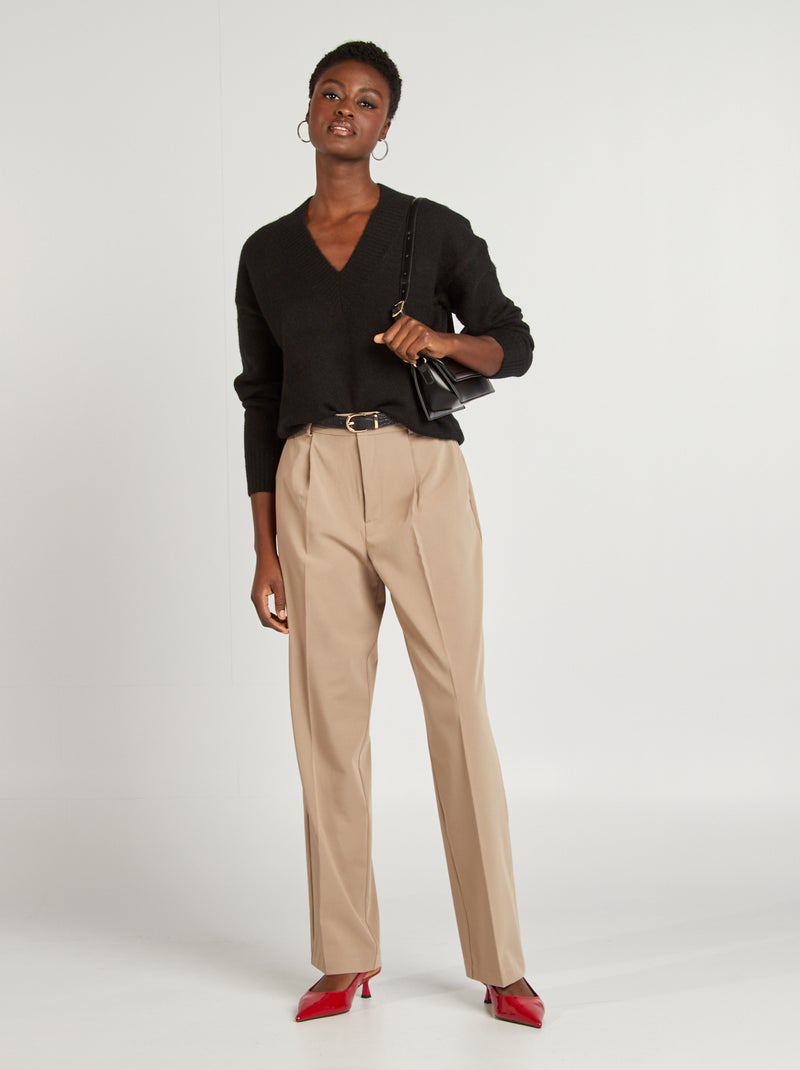 Camisola de malha com gola em bico PRETO - Kiabi