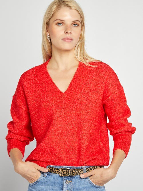 Camisola de malha com gola em bico - Kiabi