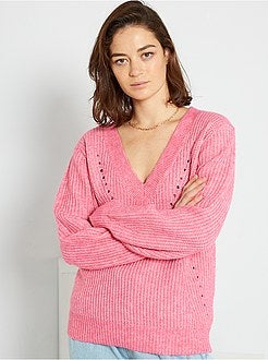 Camisola de malha com gola em V - Kiabi