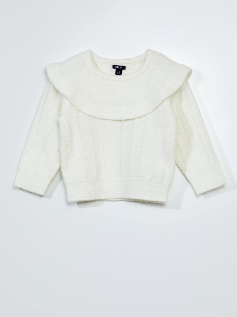 Camisola de malha com gola fantasia Branco - Kiabi