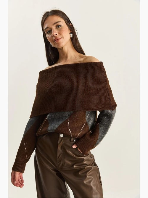 Camisola de malha com gola madonna e padrão baklava lucci - Kiabi Camisola de malha com gola madonna e padrão baklava lucci - Kiabi