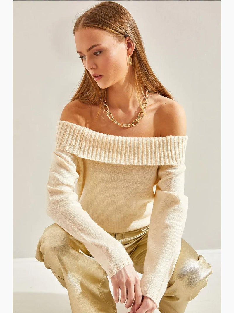 Camisola de malha com gola madonna lucci Bege-argila - Kiabi