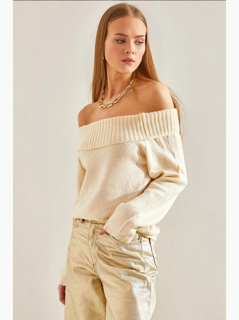 Camisola de malha com gola madonna lucci Bege-argila - Kiabi