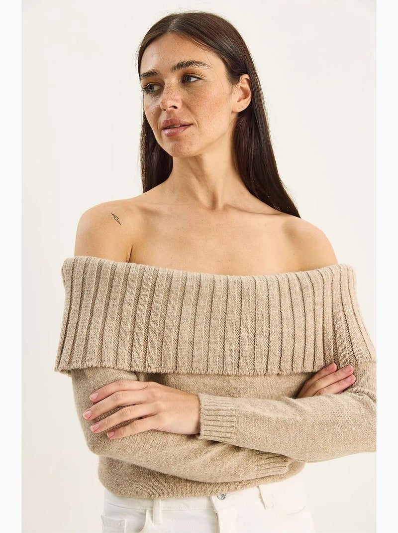 Camisola de malha com gola madonna lucci Bege-argila - Kiabi