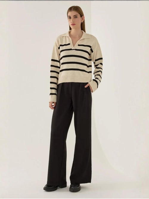 Camisola de malha com gola polo às riscas - Kiabi Camisola de malha com gola polo às riscas - Kiabi