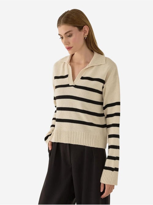 Camisola de malha com gola polo às riscas - Kiabi Camisola de malha com gola polo às riscas - Kiabi