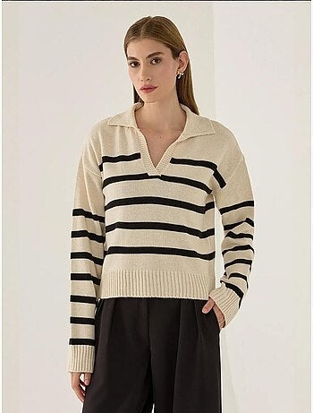 Camisola de malha com gola polo às riscas hiccup