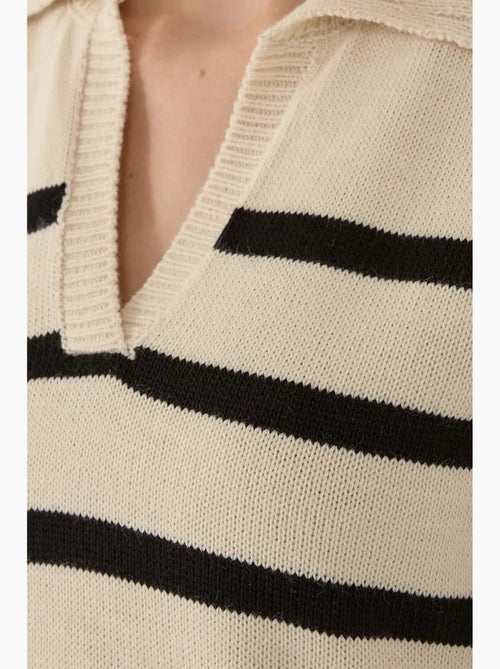 Camisola de malha com gola polo às riscas hiccup - Kiabi Camisola de malha com gola polo às riscas hiccup - Kiabi