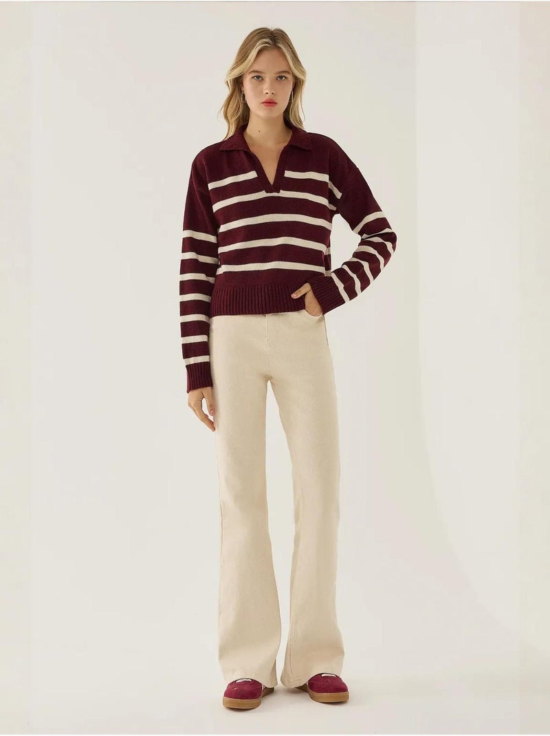 Camisola de malha com gola polo às riscas hiccup Vermelho - Kiabi