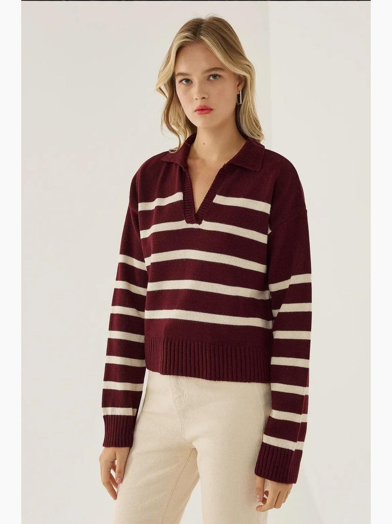 Camisola de malha com gola polo às riscas hiccup Vermelho - Kiabi