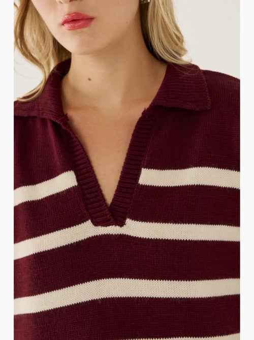 Camisola de malha com gola polo às riscas hiccup - Kiabi Camisola de malha com gola polo às riscas hiccup - Kiabi