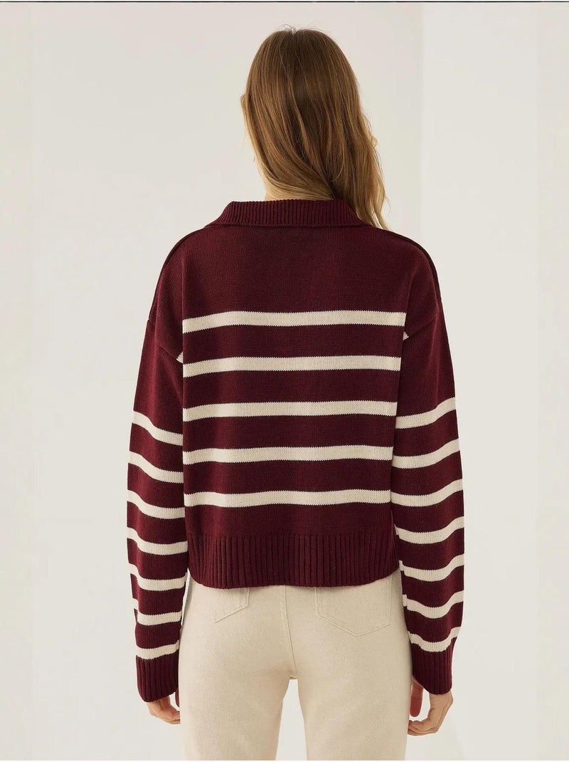 Camisola de malha com gola polo às riscas hiccup Vermelho - Kiabi