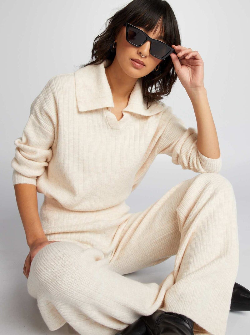 Camisola de malha com gola polo BEGE - Kiabi