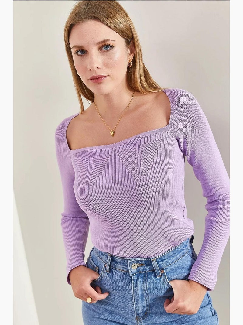 Camisola de malha com gola quadrada lucci Lavanda - Kiabi