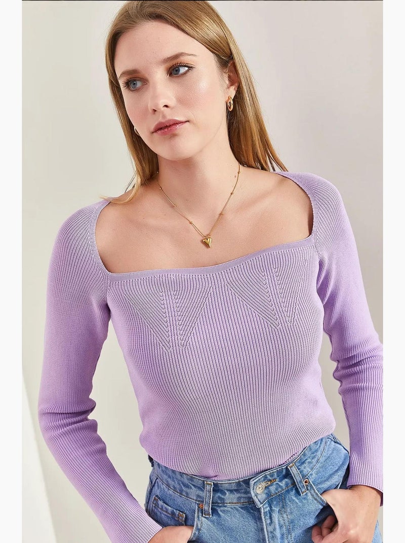 Camisola de malha com gola quadrada lucci Lavanda - Kiabi