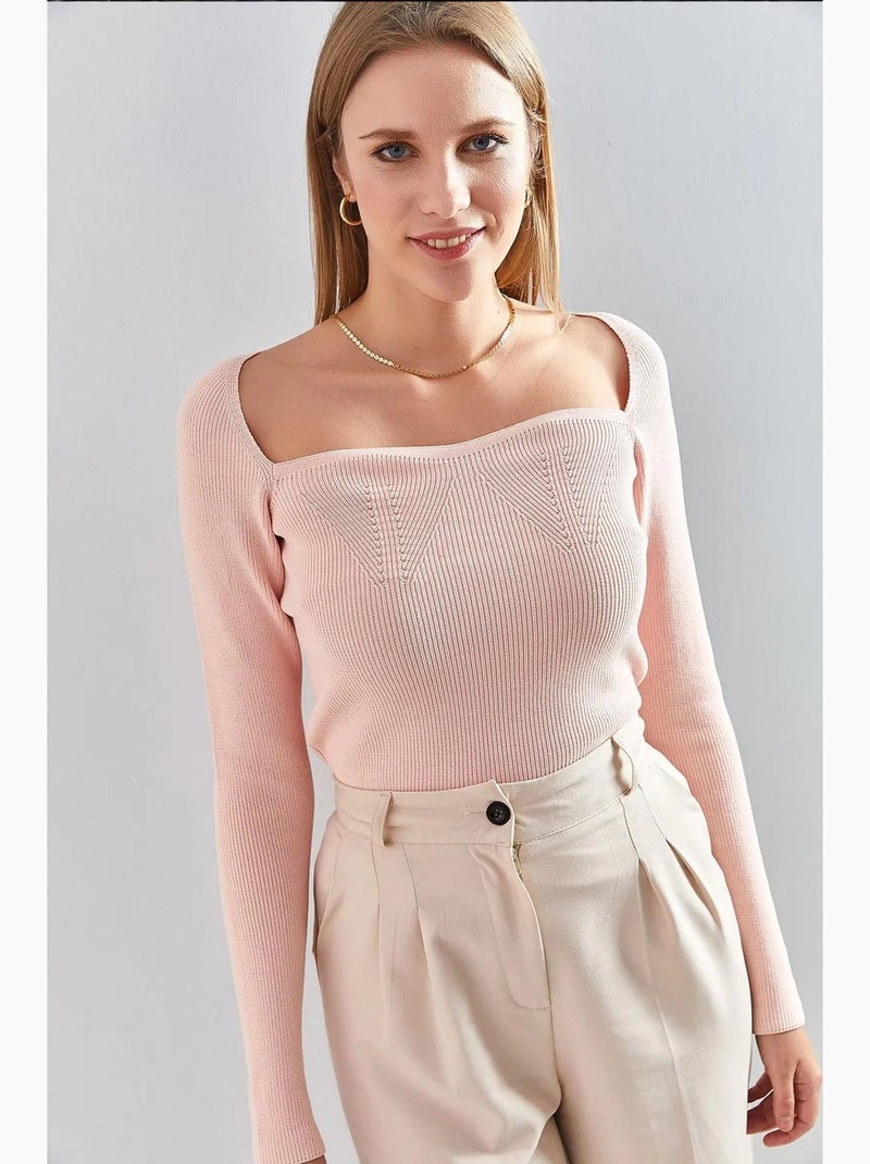 Camisola de malha com gola quadrada lucci Rosa-pálido - Kiabi