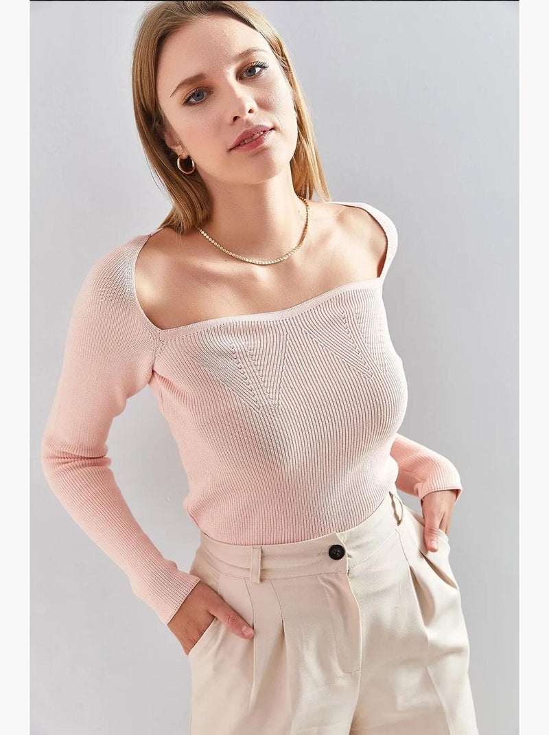 Camisola de malha com gola quadrada lucci Rosa-pálido - Kiabi