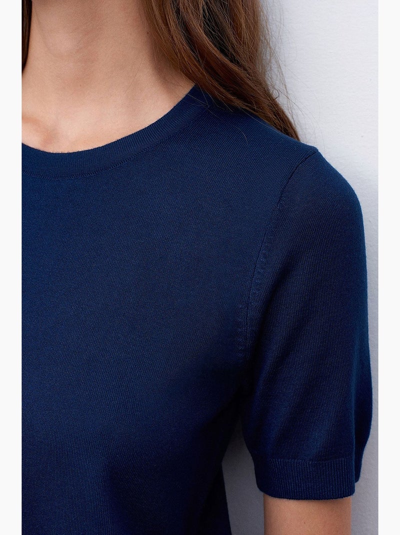 Camisola de malha com gola redonda dilvin Azul-marinho - Kiabi