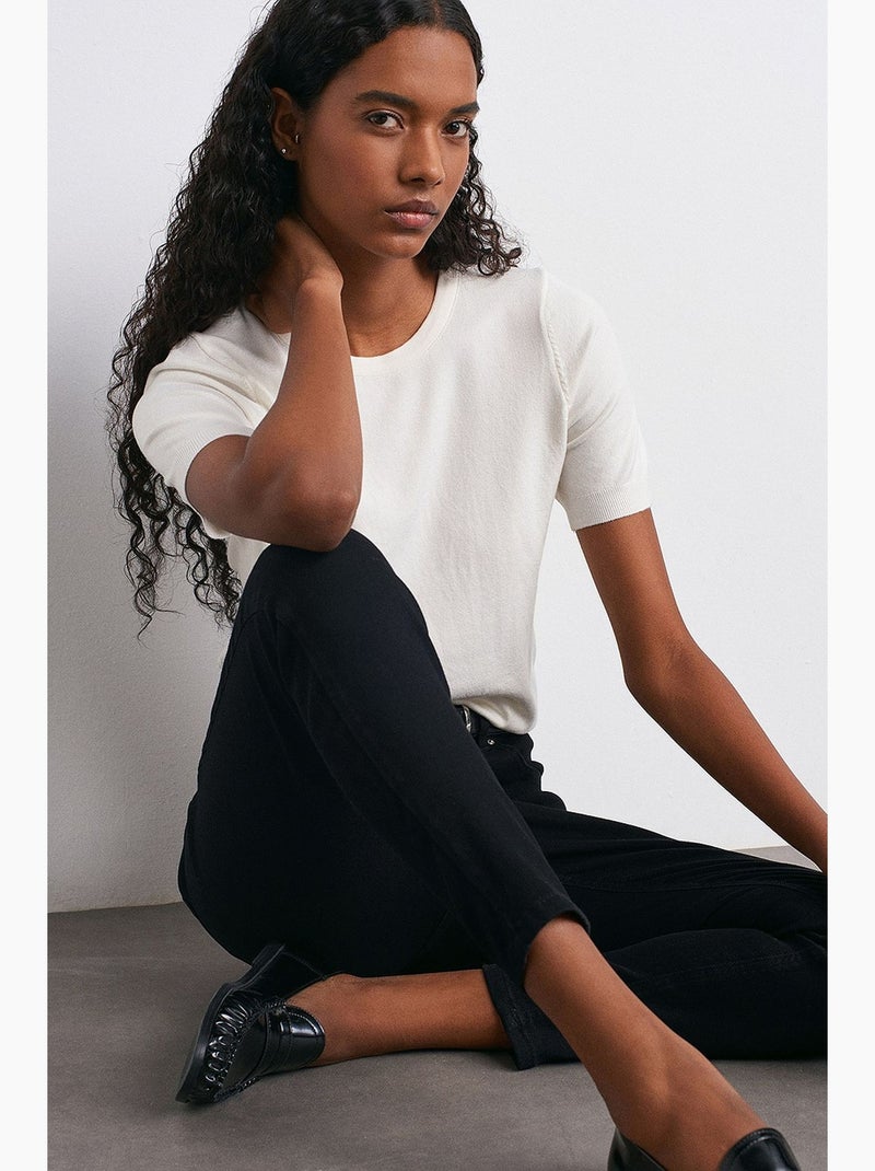 Camisola de malha com gola redonda dilvin Branco - Kiabi