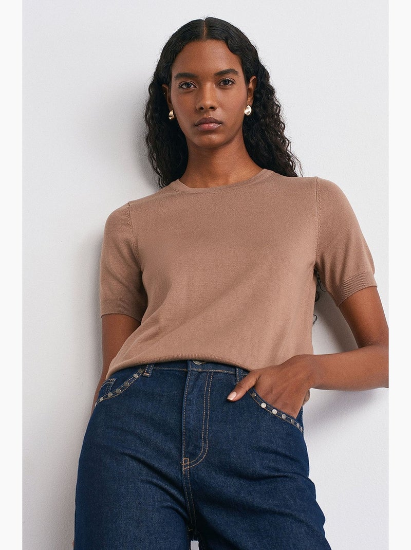 Camisola de malha com gola redonda dilvin Toupe - Kiabi