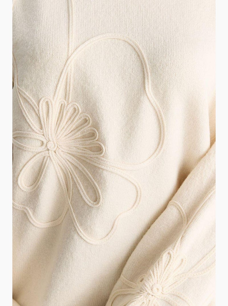 Camisola de malha com gola redonda e bordado lucci Creme - Kiabi