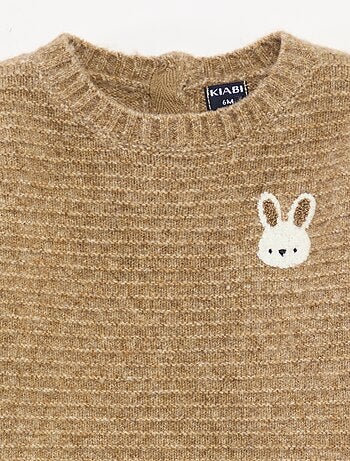 Camisola de gola redonda em malha com bordados no peito