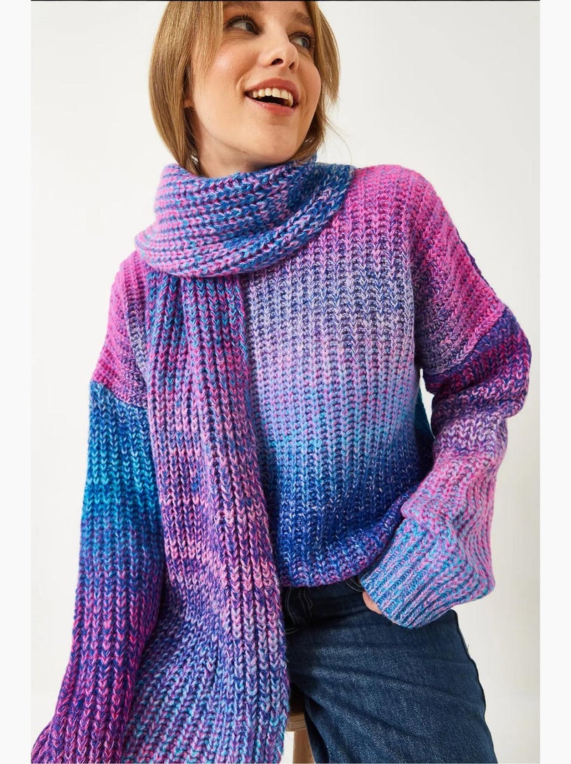 Camisola de malha com gola redonda e cachecol lucci Magenta - Kiabi