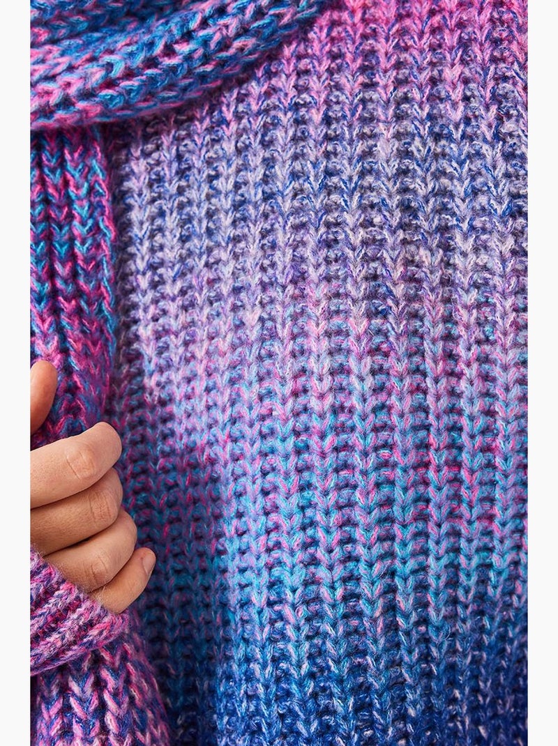 Camisola de malha com gola redonda e cachecol lucci Magenta - Kiabi