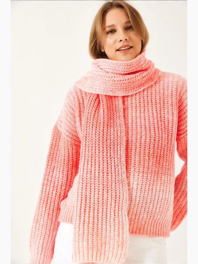 Camisola de malha com gola redonda e cachecol lucci Rosa - Kiabi