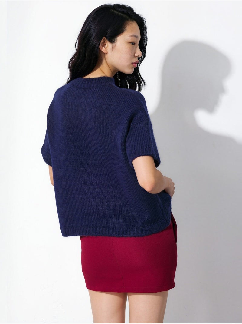 Camisola de malha com gola redonda e corte relaxed fit Azul-marinho - Kiabi