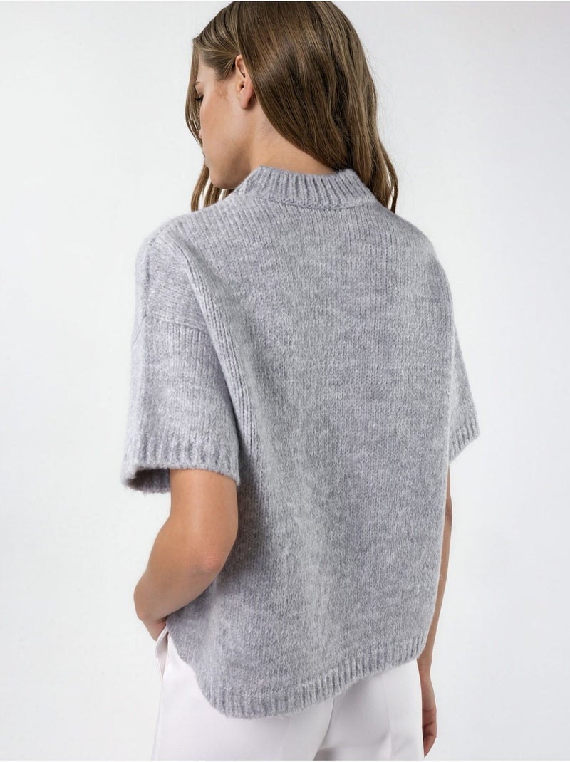 Camisola de malha com gola redonda e corte relaxed fit Cinza claro - Kiabi