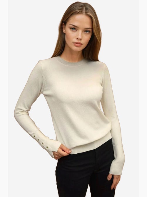 Camisola de malha com gola redonda e detalhes de botões hiccup - Kiabi Camisola de malha com gola redonda e detalhes de botões hiccup - Kiabi