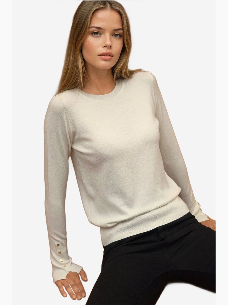 Camisola de malha com gola redonda e detalhes de botões hiccup Creme - Kiabi