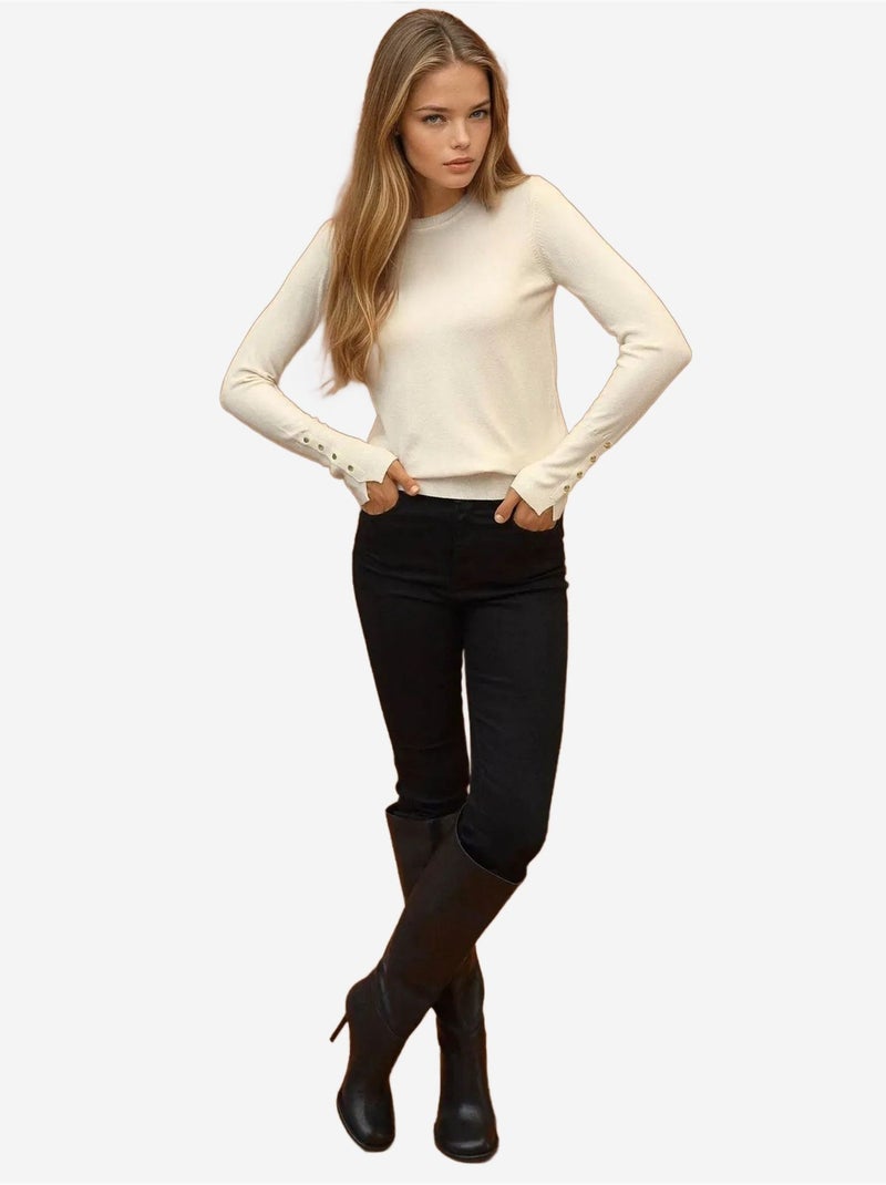 Camisola de malha com gola redonda e detalhes de botões hiccup Creme - Kiabi