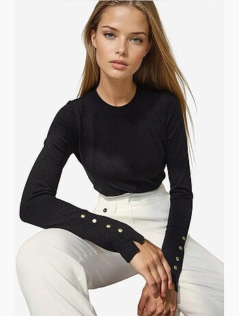 Camisola de malha com gola redonda e detalhes de botões hiccup