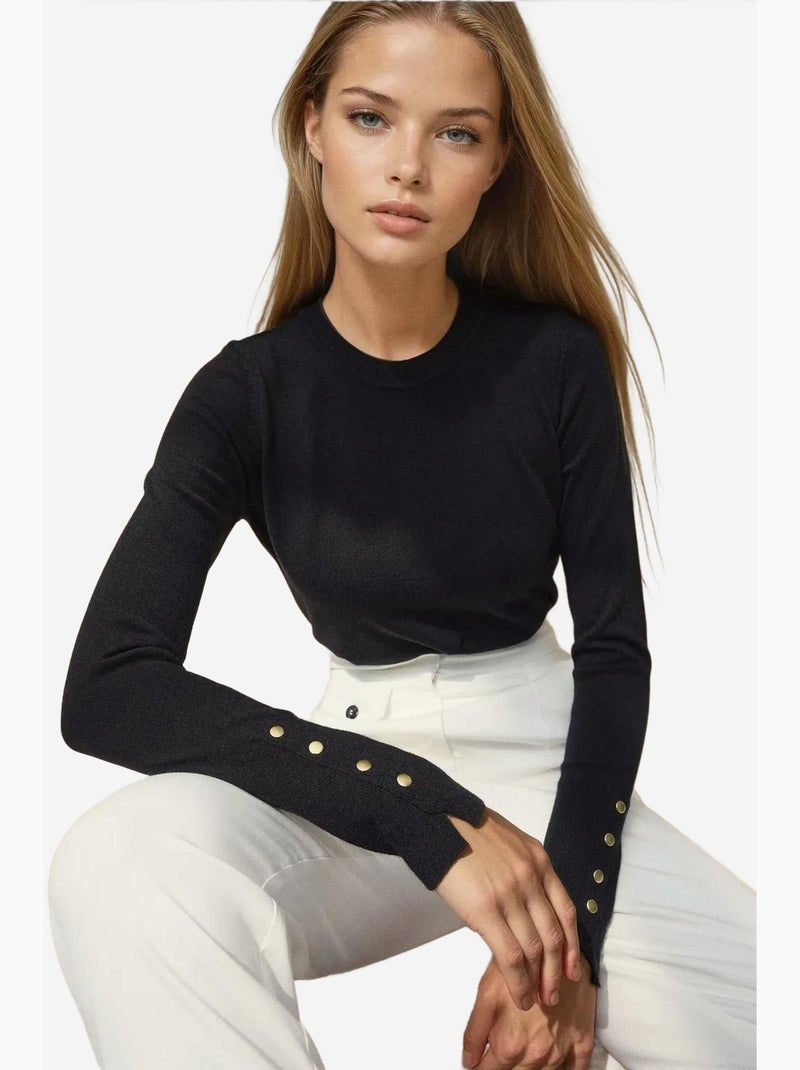 Camisola de malha com gola redonda e detalhes de botões hiccup Preto - Kiabi