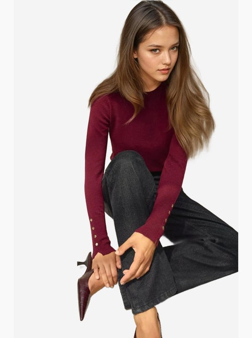 Camisola de malha com gola redonda e detalhes de botões hiccup - Kiabi Camisola de malha com gola redonda e detalhes de botões hiccup - Kiabi