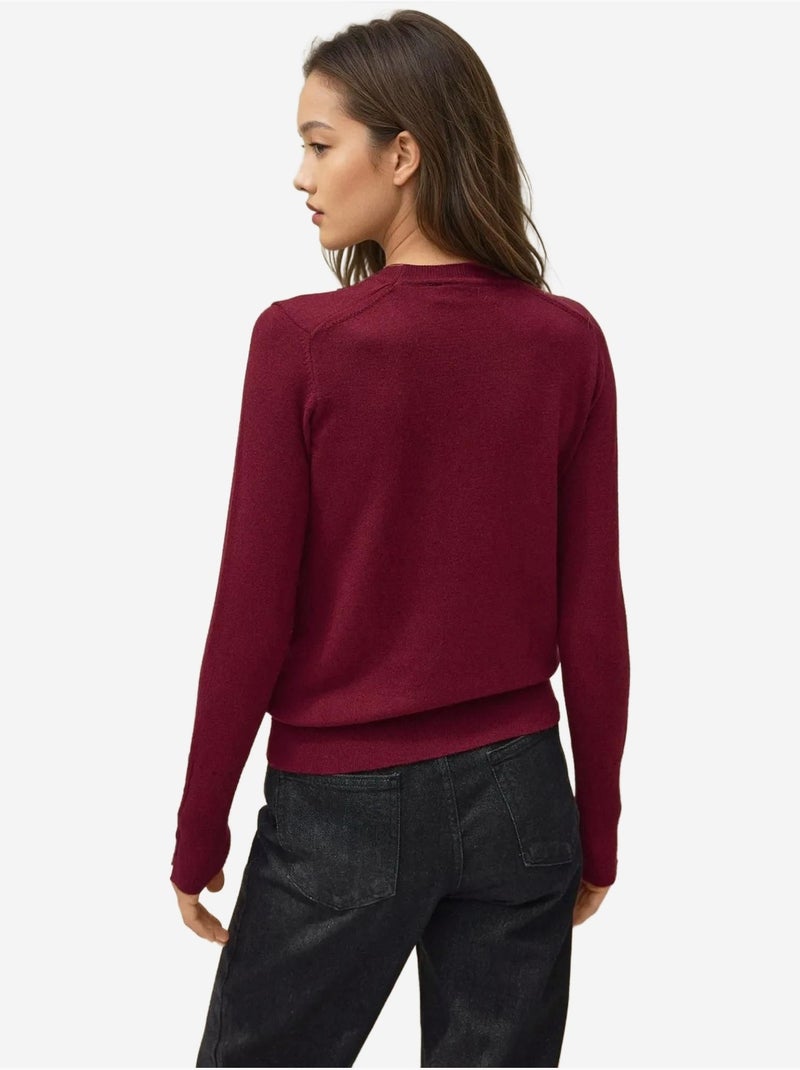 Camisola de malha com gola redonda e detalhes de botões hiccup Vermelho bordô - Kiabi
