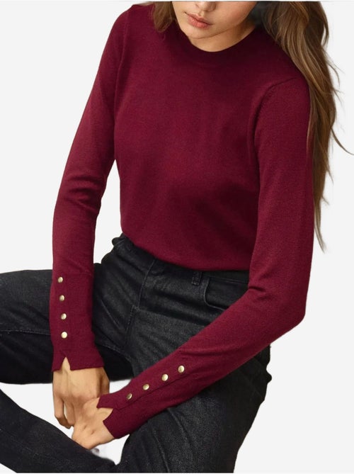 Camisola de malha com gola redonda e detalhes de botões hiccup - Kiabi Camisola de malha com gola redonda e detalhes de botões hiccup - Kiabi
